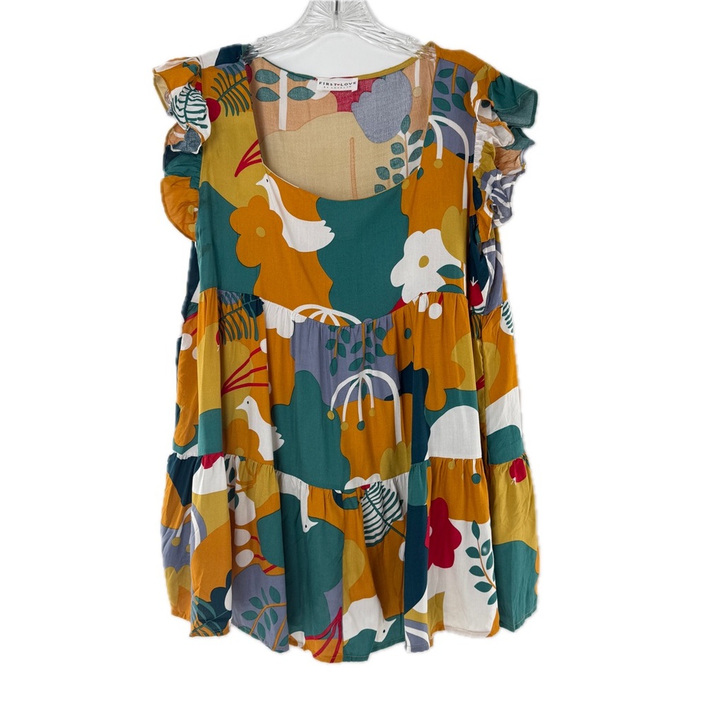 First Love by Lovelyn Colorful Floral Doves Tunic Top Blouse Size Medium - Picture 10 of 16